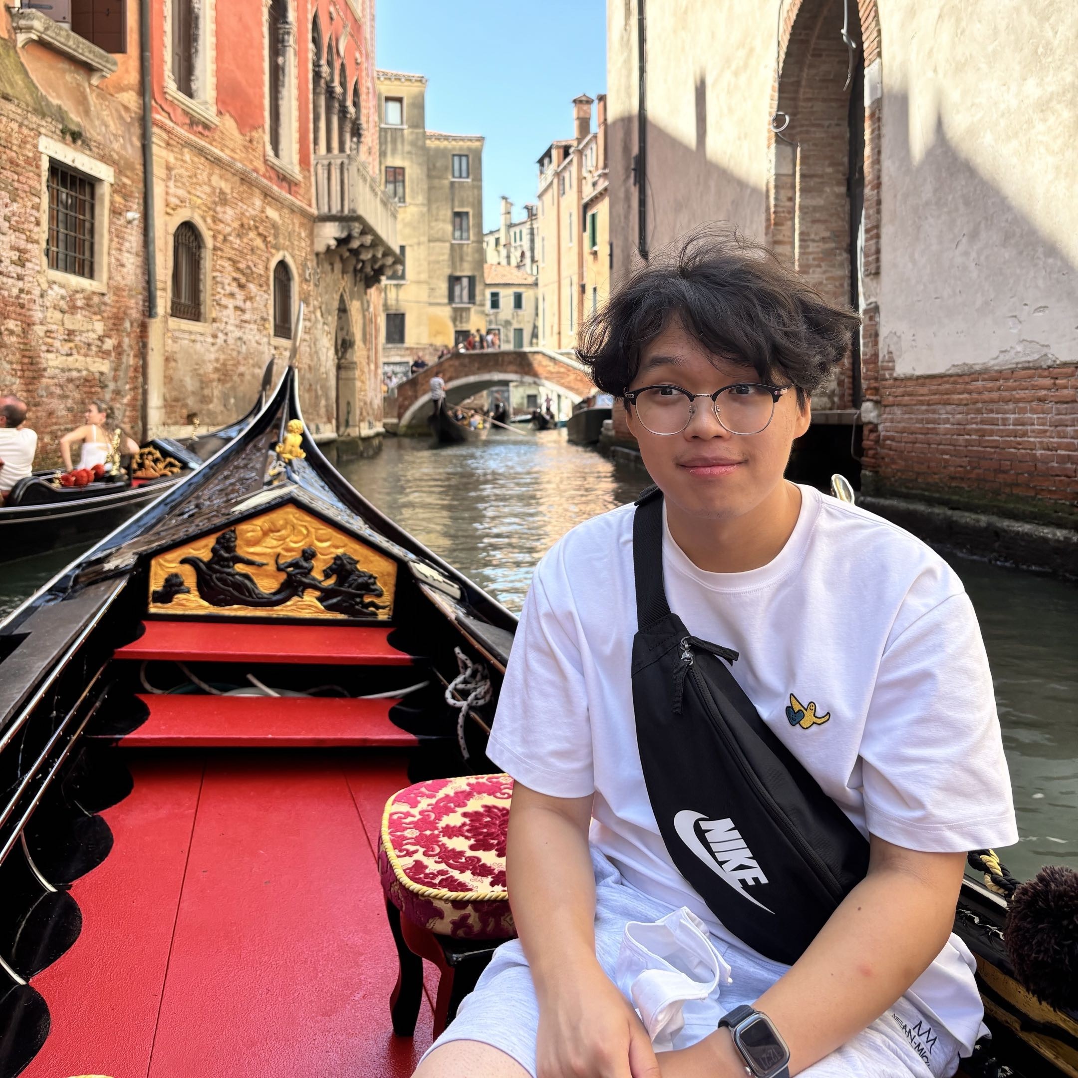 Brian Kwon in Venice on a gondola